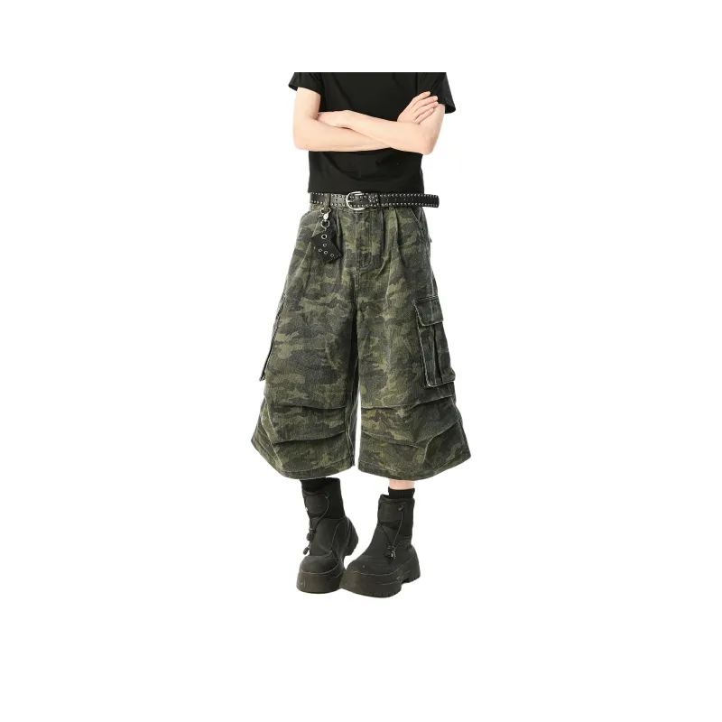 HOKLV SS25 Denim Shorts Unisex Green-2