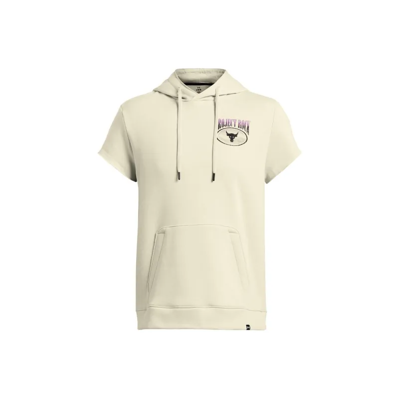Under Armour Project Rock Q1 SS Ess Fleece Hdy T Shirt Men's Cream-0
