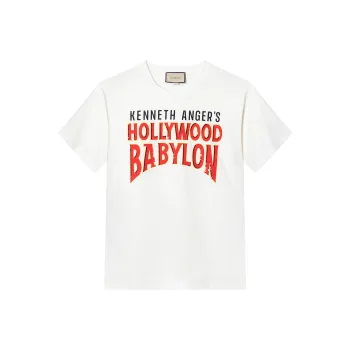 GUCCI Letter Patterned Print Cotton Short Sleeved T Shirt Men's White