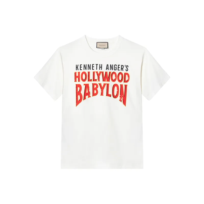 GUCCI Letter Patterned Print Cotton Short Sleeved T Shirt Men's White-0