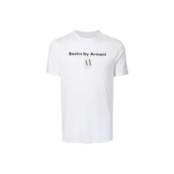 ARMANI EXCHANGEAE Solid Color Logo Print Straight Fit Short Sleeved T Shirt Men's White