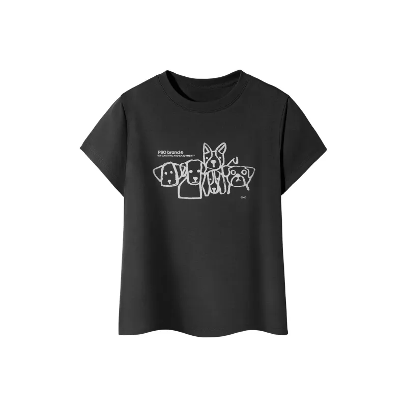 PSO Brand Puppy Series Trendy Brand Trendy Drop Shoulder Top Short Sleeved T Shirts Unisex-33