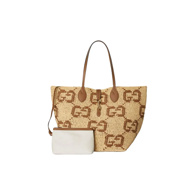 GUCCI Raffia Tote Bag, Shopping Bag, Handbag, Shoulder Bag Medium Size Women's Brown-1