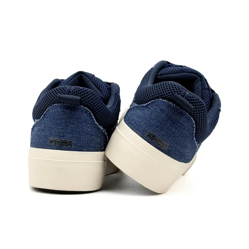 Mengsai Height Increasing Abrasion Resistant Lightweight Low Top Canvas Shoes Unisex Denim Blue-3