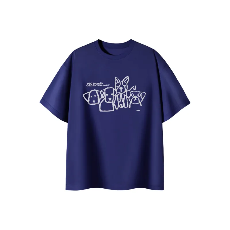 PSO Brand Puppy Series Trendy Brand Trendy Drop Shoulder Top Short Sleeved T Shirts Unisex-15
