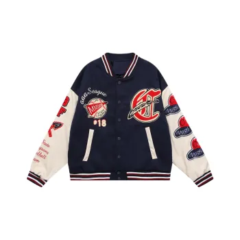 WELTER EXPERIMENT Baseball Jacket Unisex Navy Blue