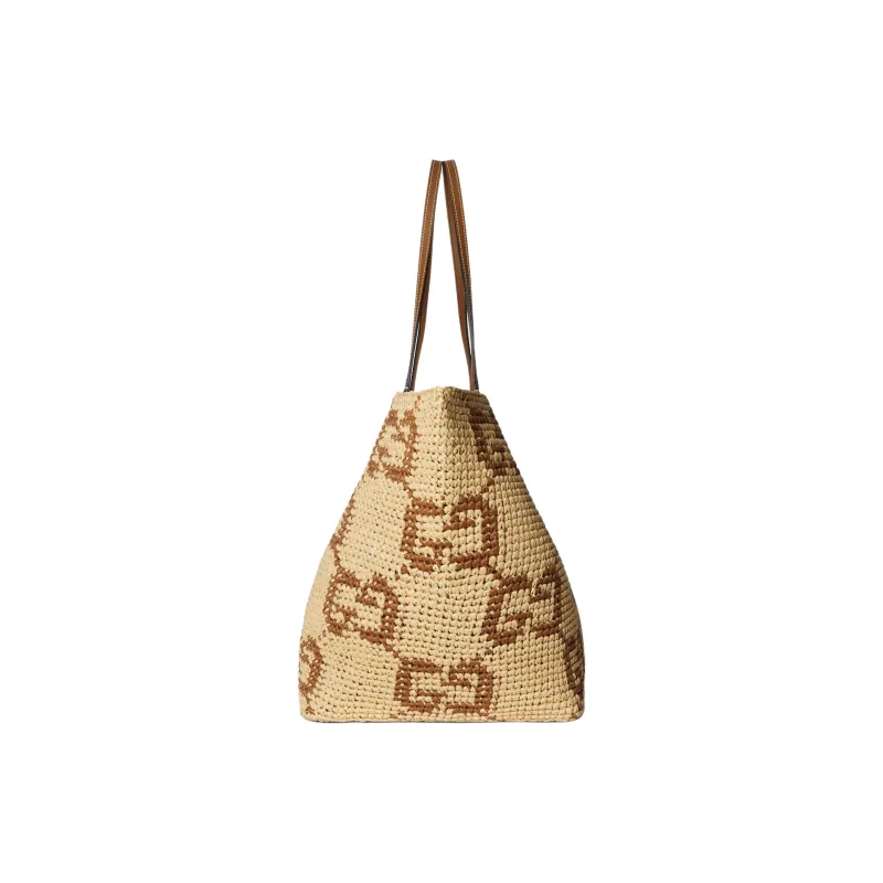 GUCCI Raffia Tote Bag, Shopping Bag, Handbag, Shoulder Bag Medium Size Women's Brown-3