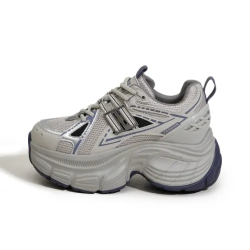Milan Love Song Breathable Lightweight Height Increasing Low Top Chunky Sneakers Women's Gray