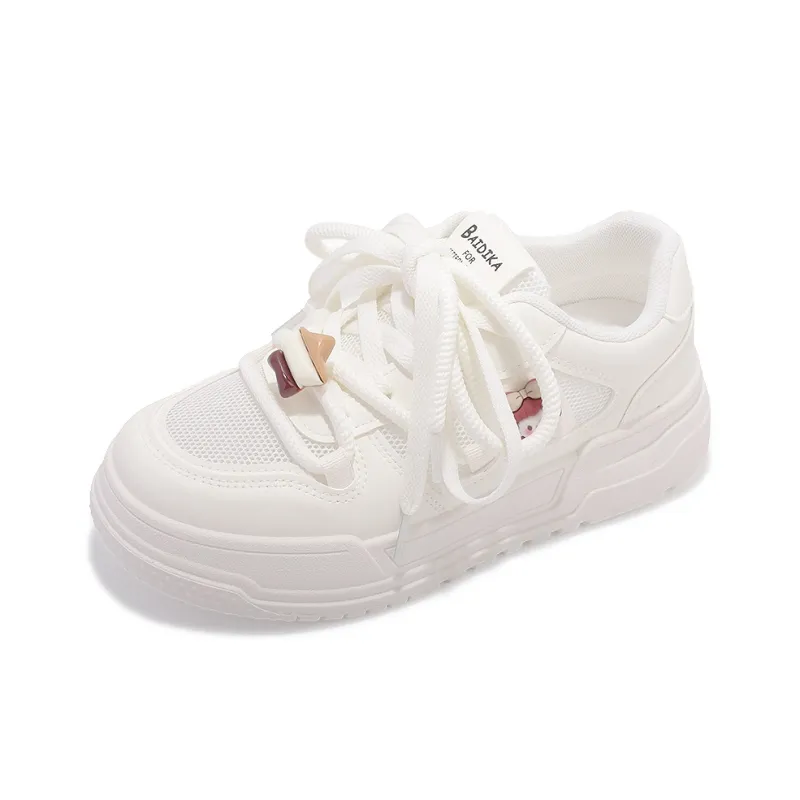 SHUXIAOBEI Anti Slip Wear Resistant Low Top Stylish Skateboarding Shoes Style Women's Ecru Adjustable-2