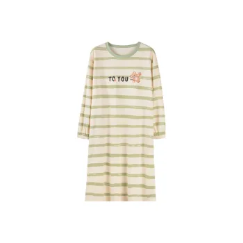 MIIOW Nightgown Women's Navy Blue & Apricot Stripes