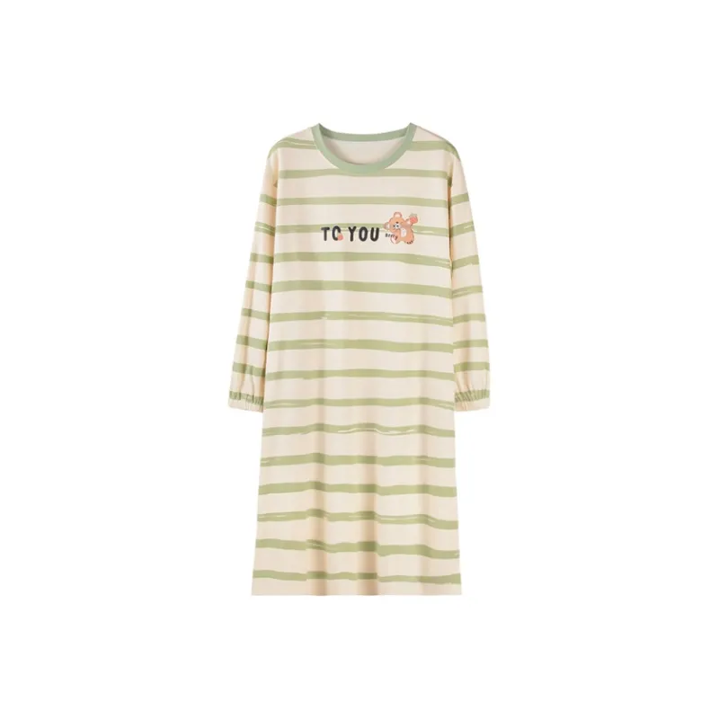 MIIOW Nightgown Women's Navy Blue & Apricot Stripes-0
