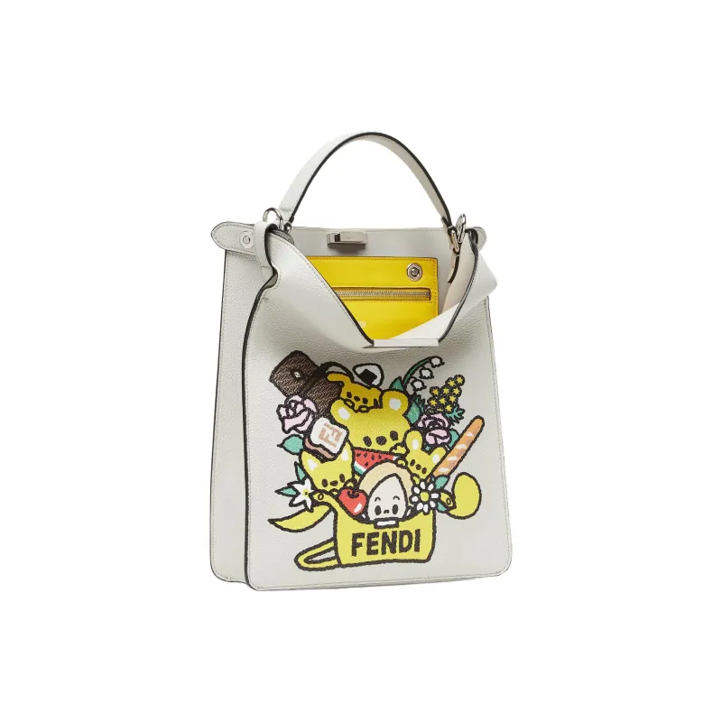 FENDI Peekaboo Calfskin Shoulder Bag Crossbody Bag Handbag Small Size Women's Multicolor-3