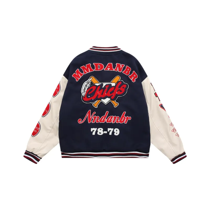 WELTER EXPERIMENT Baseball Jacket Unisex Navy Blue-1