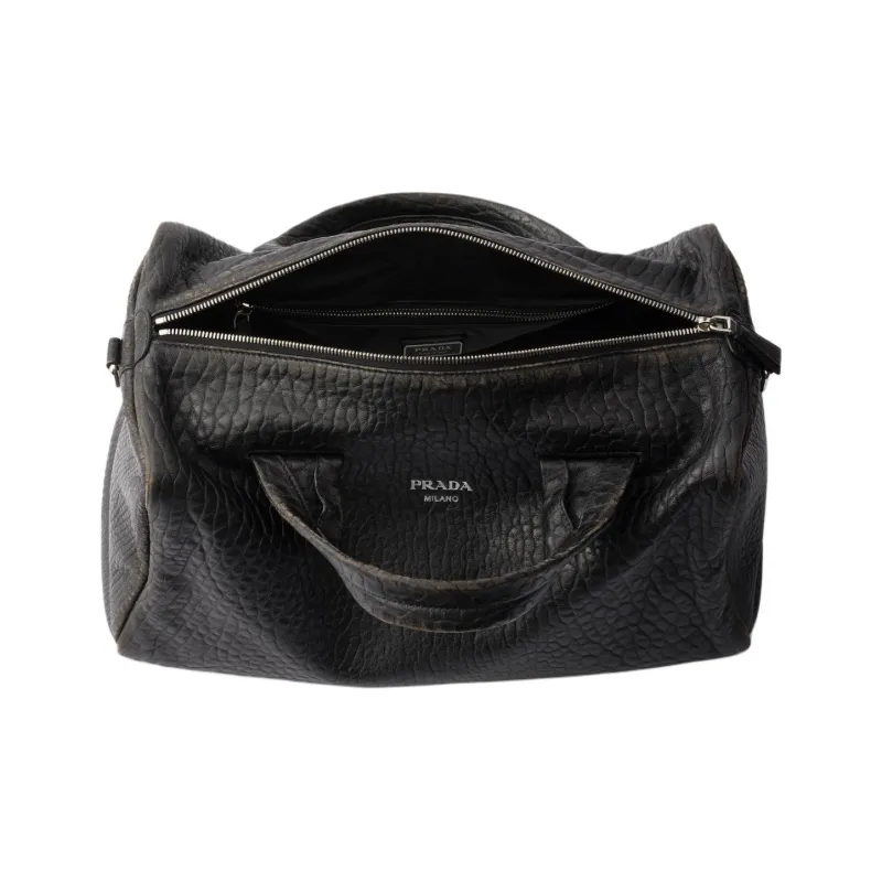 PRADA Lambskin Travel Bag Unisex Black-3