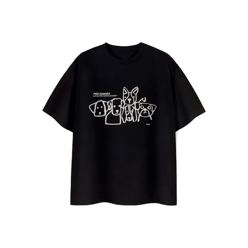 PSO Brand Puppy Series Trendy Brand Trendy Drop Shoulder Top Short Sleeved T Shirts Unisex-0