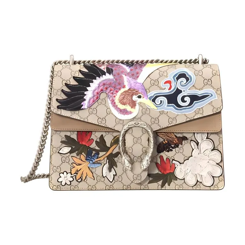 GUCCI Canvas With Leather Bacchus Bag Crossbody Bag Shoulder Bag Medium Size Women's Beige-0