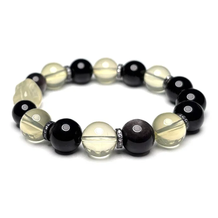 MOUNTAINS AND MANS Obsidian Luxury New Chinese Style Good Luck Beaded Bracelet Unisex-3