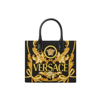 VERSACE Fabric Tote Bag, Shopping Bag, Shoulder Bag, Crossbody Bag, Handbag Unisex Black & Gold