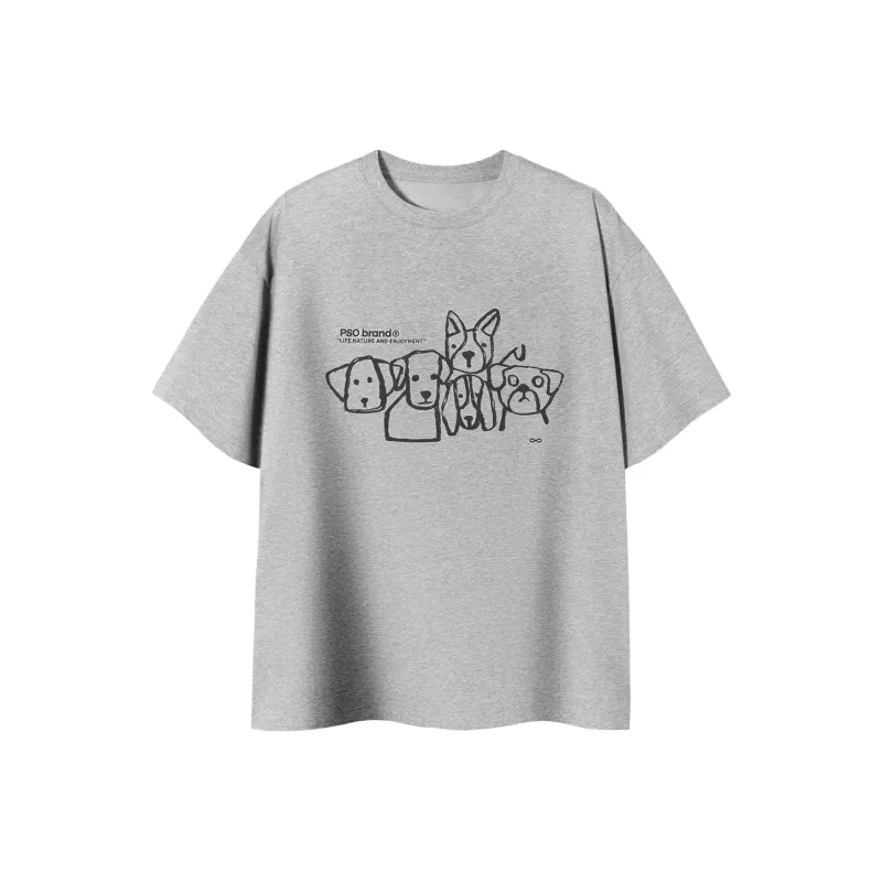PSO Brand Puppy Series Trendy Brand Trendy Drop Shoulder Top Short Sleeved T Shirts Unisex-6
