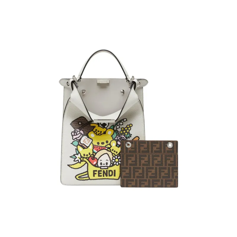 FENDI Peekaboo Calfskin Shoulder Bag Crossbody Bag Handbag Small Size Women's Multicolor-2