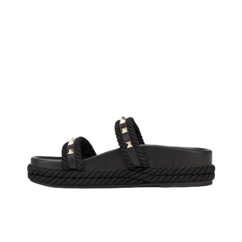 Valentino Rockstud Slide Slippers Women's Black-0