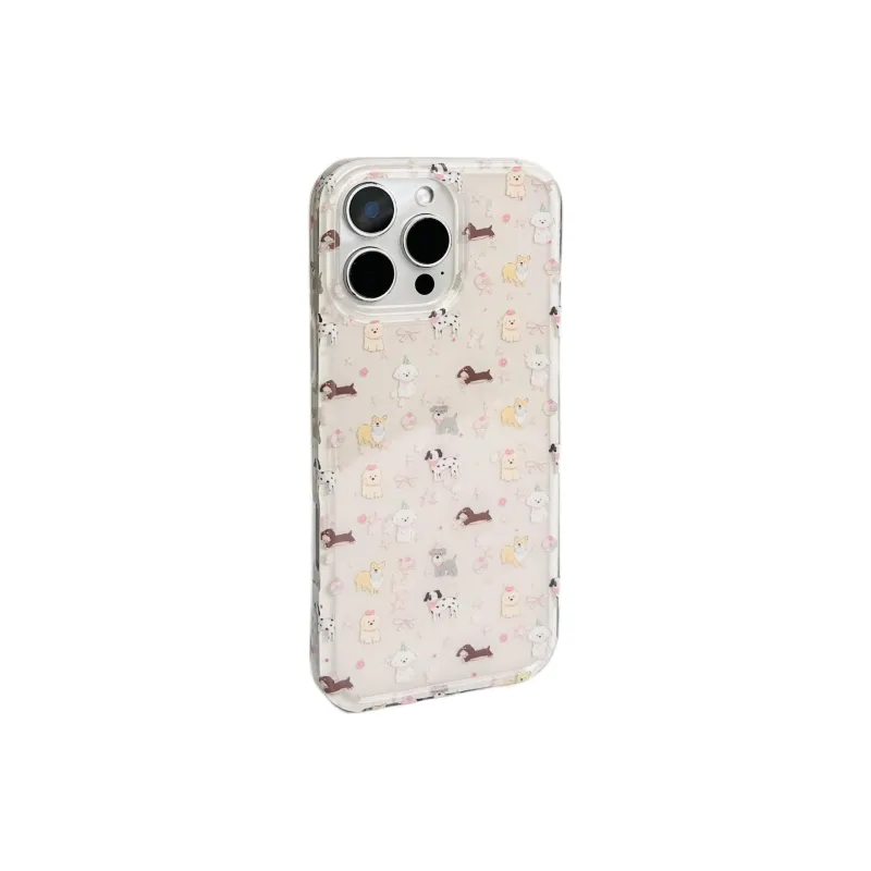 Sopi Acrylic Material Pink Bowknot Stars Puppy Phone Cases Compatible With IPhone 16/15 Pro Max/Apple 13/14 Pro/Max-5