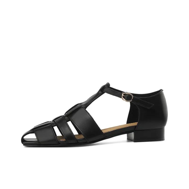 BOERDIQI Pig Cage Shoes Roman Sandals 2cm Women's Black-0