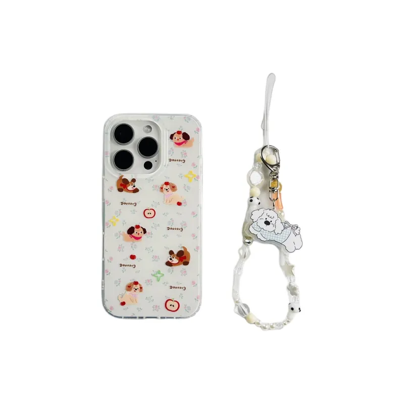 Sopi Acrylic Material Blue Pink Floral Apple Puppy Phone Cases Compatible With IPhone 16/15 Pro Max/Apple 13/14 Pro/Max-4
