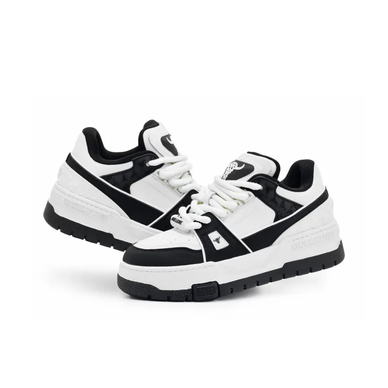 BULLKVIE Anti Slip Wear Resistant Lightweight Breathable Height Increasing Low Top Skateboard Shoes Unisex White Black-2