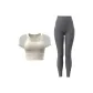 Ivory White Short-Sleeved+Limestone Yoga Pants