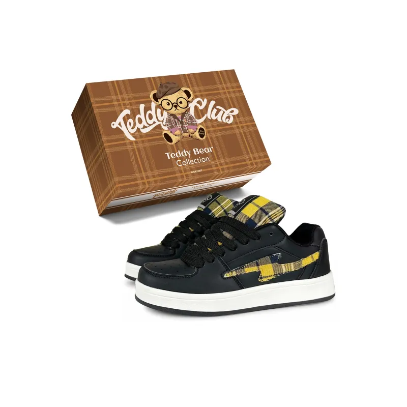 Teddy Bear Collection Coverage Slip Resistant And Abrasion Resistant Low Top Skateboard Shoes Women's Black Yellow-0