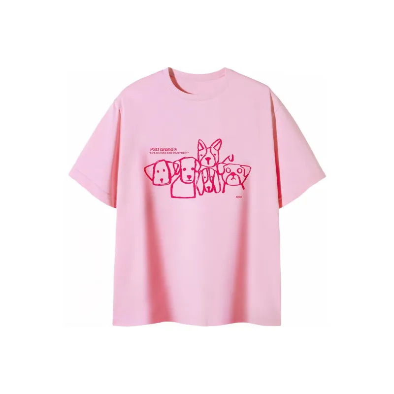 PSO Brand Puppy Series Trendy Brand Trendy Drop Shoulder Top Short Sleeved T Shirts Unisex-21