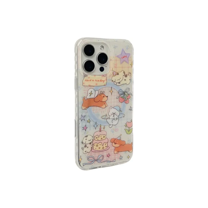 Sopi Acrylic Material Plaid Party Puppy Phone Cases Compatible With IPhone 16/15 Pro Max/Apple 13/14 Pro Max Collection-5