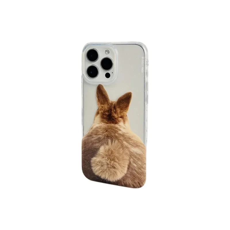 Sopi Acrylic Material Rabbit Back View Plush Tail Phone Cases Compatible With IPhone 16/15 Pro Max/Apple 13/14 Pro/Max-2