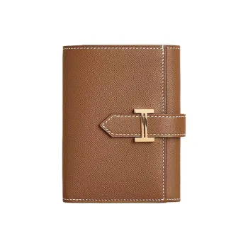 HERMES Bearn Madame Calfskin Wallet Women's 37 Gold Brown