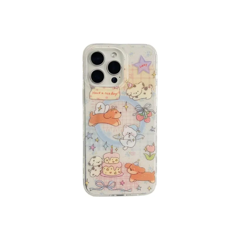 Sopi Acrylic Material Plaid Party Puppy Phone Cases Compatible With IPhone 16/15 Pro Max/Apple 13/14 Pro Max Collection-4