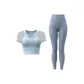Light Frost Blue Short-Sleeved+Gray Lake Blue Yoga Pants
