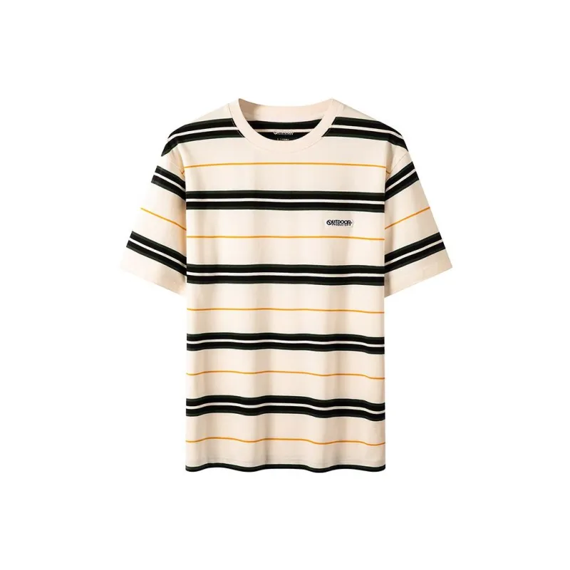 OUTDOOR PRODUCTS T Shirts Men Ecru Lilac Brown Stripes-0