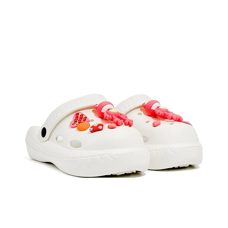 OUBT Pink 3D Effect Frogman Clogs Women's White-3