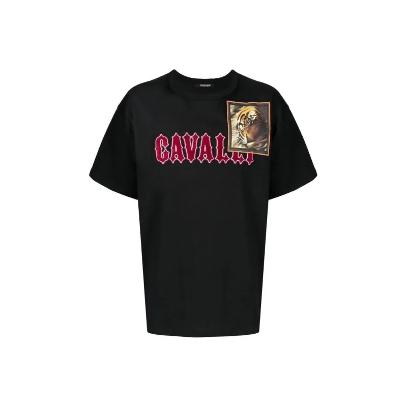 Roberto Cavalli Tiger Patch Logo lettering T shirt-0