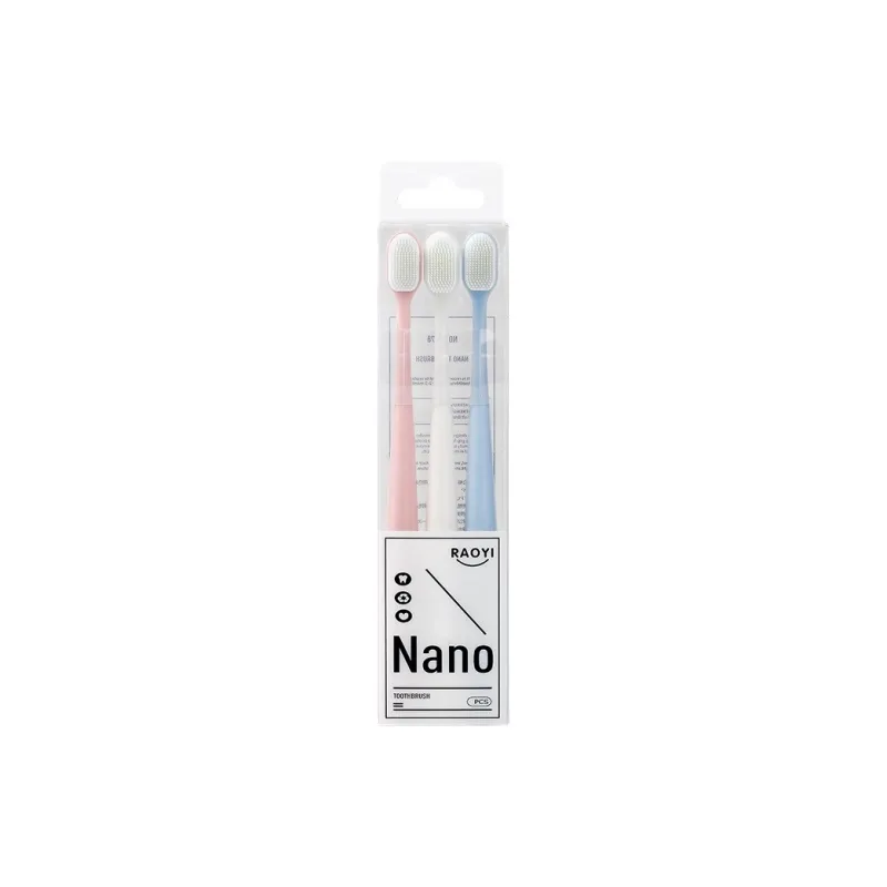 RAOYI Macaron Japanese Nano Wide Tip Toothbrushes 3 Pcs Pack-0