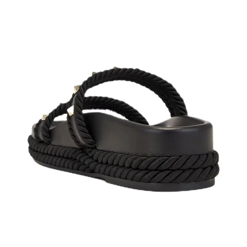 Valentino Rockstud Slide Slippers Women's Black-3