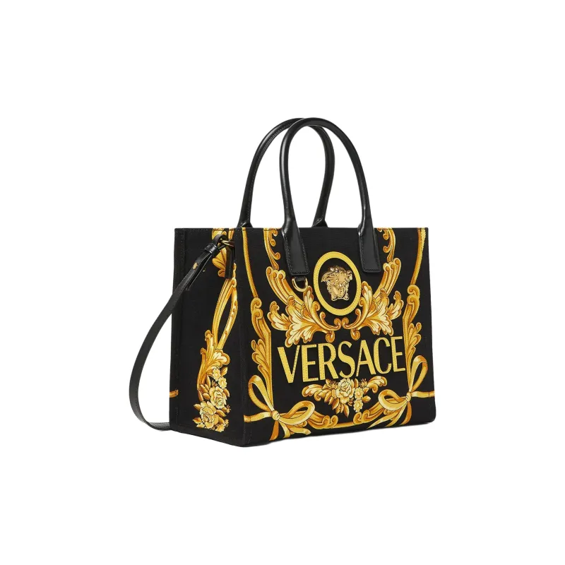 VERSACE Fabric Tote Bag, Shopping Bag, Shoulder Bag, Crossbody Bag, Handbag Unisex Black & Gold-1