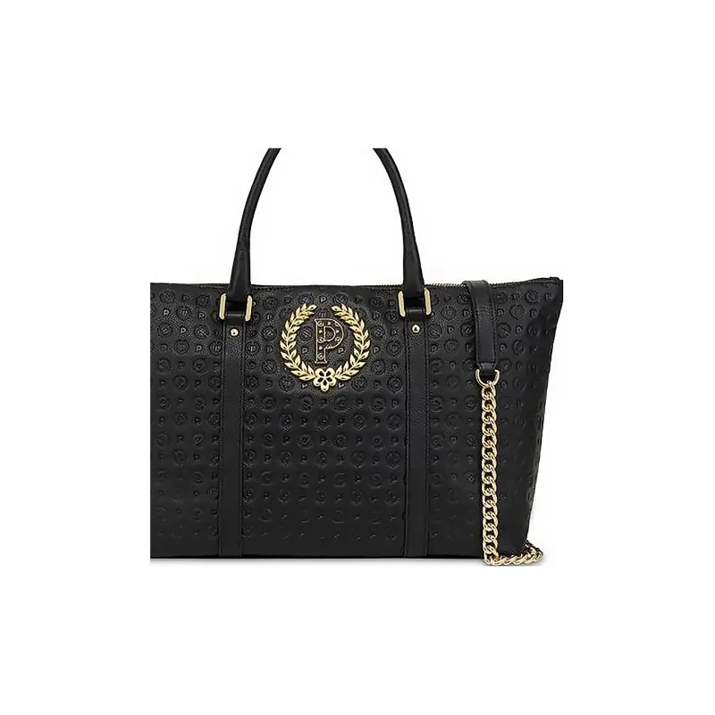 Pollini Calfskin Shopping Bag, One Shoulder Handbag Women's Black-4