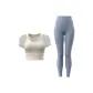 Ivory White Short-Sleeved Top+Gray Lake Blue Yoga Pants