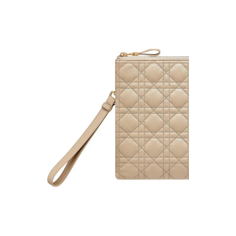 DIOR Caro Calfskin Handbag Clutch Large Size Women's Sand-4