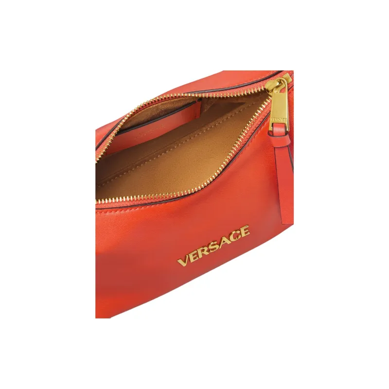 VERSACE Tag Lambskin Crescent Bag, Shoulder Bag, Crossbody Bag, Handbag Women's Orange-3