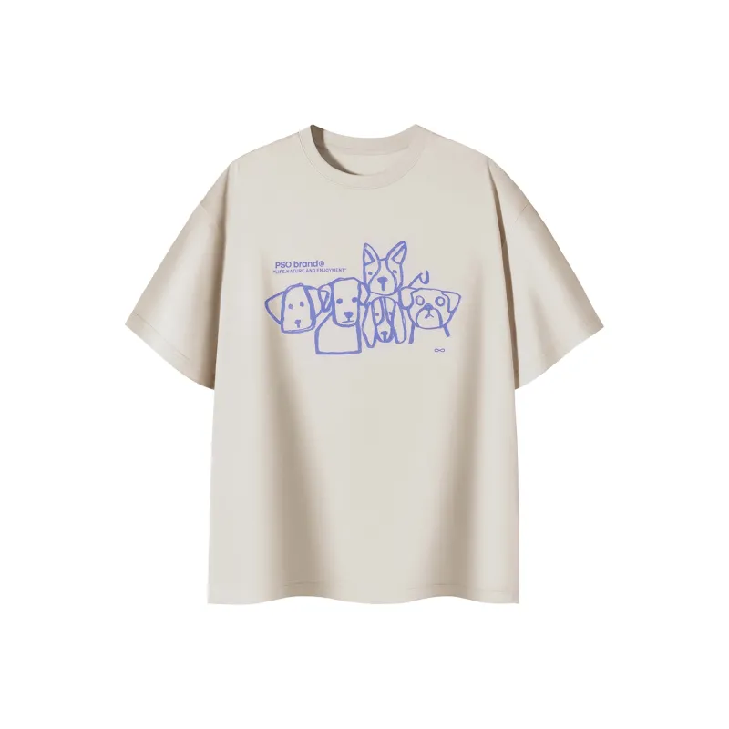 PSO Brand Puppy Series Trendy Brand Trendy Drop Shoulder Top Short Sleeved T Shirts Unisex-18