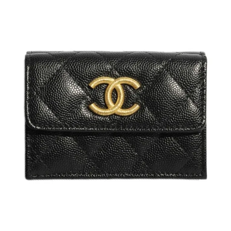 CHANEL Grained Calfskin Wallet Small Size Women's Black-0