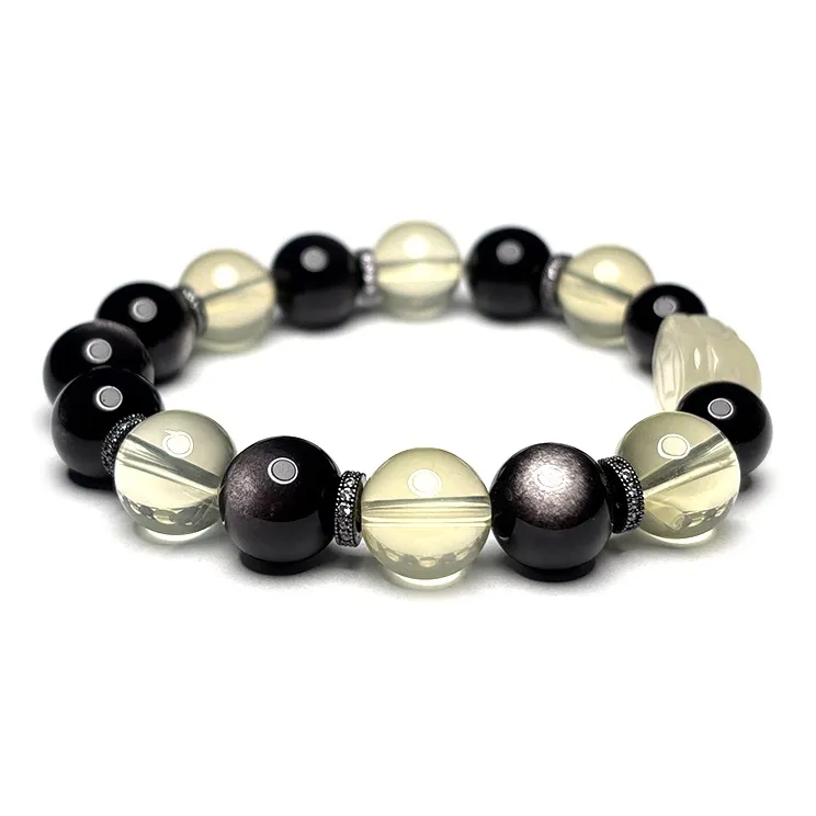 MOUNTAINS AND MANS Obsidian Luxury New Chinese Style Good Luck Beaded Bracelet Unisex-1